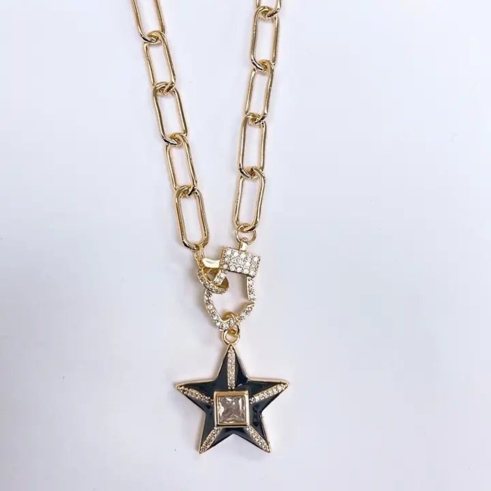 177.  Black Enamel Star Pendant Necklace